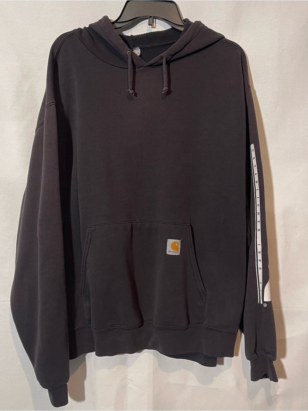 Vintage Carhartt Black Pullover Hoodie with Sleeve Stripe
